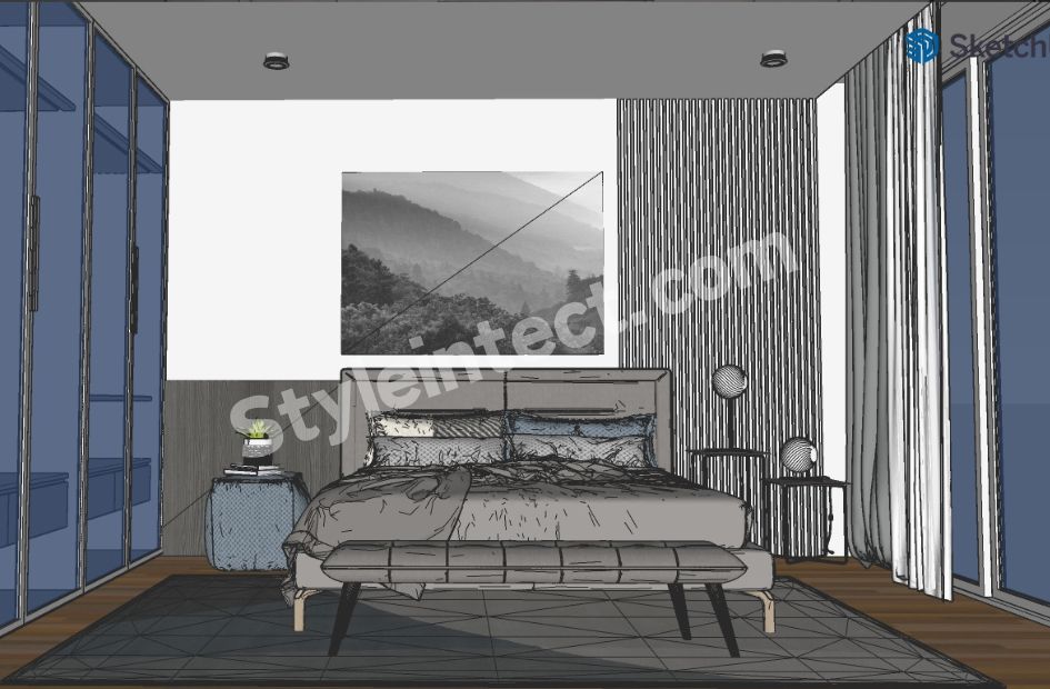 Modern Luxury Bedroom Interior Design with Floor-to-Ceiling Glass Wardrobe