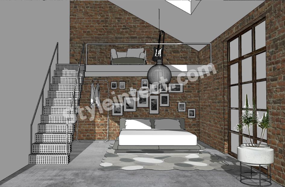 Modern Industrial Bedroom Interior Design with Luxury Loft Architecture and Smart Space Planning