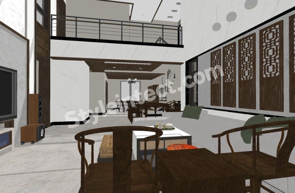 Modern Luxury Living Room Interior Design with Double-Height Ceiling for Elegant Home Interior Design