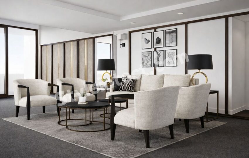 Modern Luxury Living Room Interior Design with Contemporary Furniture and Elegant Architectural Details
