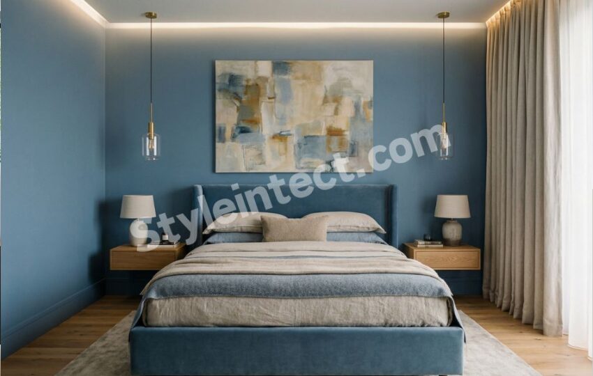 Modern Blue Bedroom Interior Design with Soft Luxury Style for Elegant Contemporary Homes