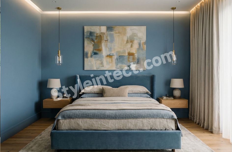 Modern Blue Bedroom Interior Design with Soft Luxury Style for Elegant Contemporary Homes