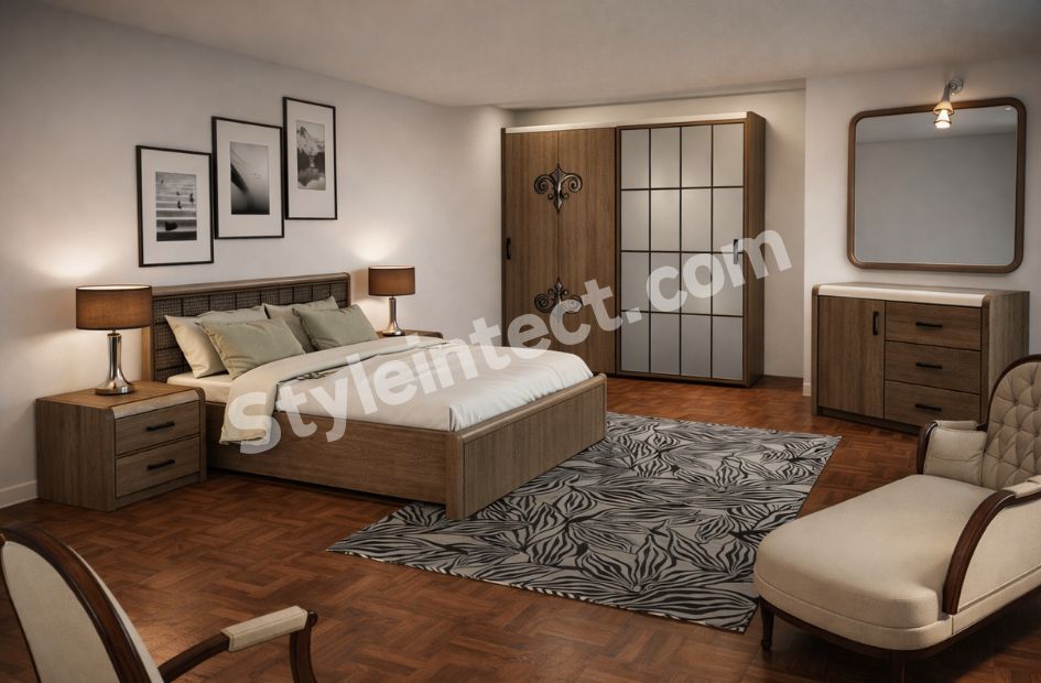 Modern Wooden Bedroom Interior Design with Smart Wardrobe and Elegant Storage Solutions