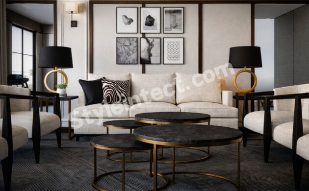 Modern Luxury Living Room Interior Design with Elegant Neutral Tones and Contemporary Furniture