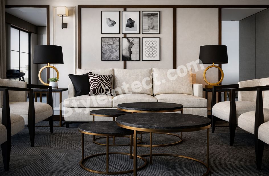 Modern Luxury Living Room Interior Design with Elegant Neutral Tones and Contemporary Furniture