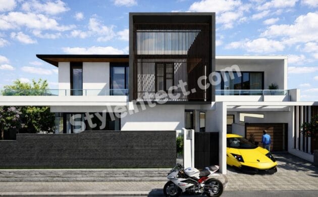 Affordable Architect Exterior Design – SkyFrame Modern Villa | Contemporary Two-Storey House Front Elevation Design