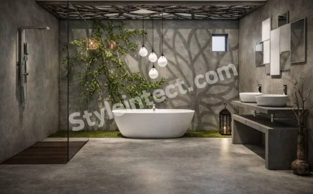 Luxury Modern Bathroom Interior Design with Glass Shower, Freestanding Bathtub & Nature-Inspired Elegant Decor