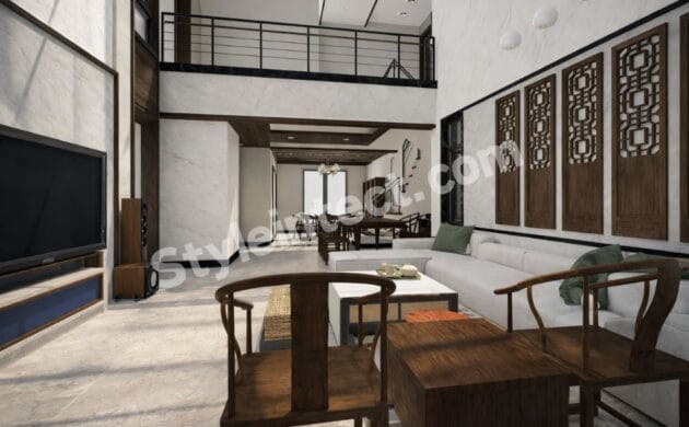 Modern Luxury Living Room Interior Design with Double-Height Ceiling for Elegant Home Interior Design
