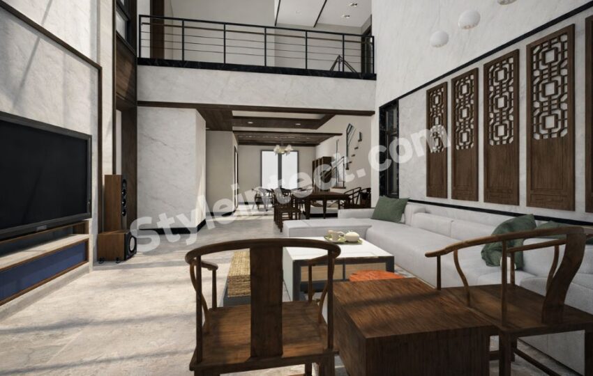 Modern Luxury Living Room Interior Design with Double-Height Ceiling for Elegant Home Interior Design