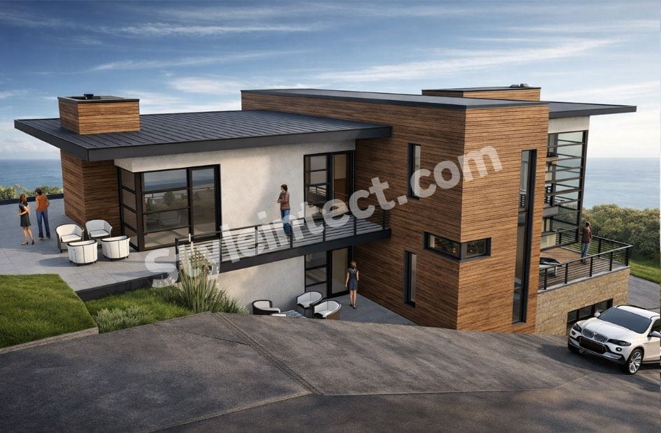 Affordable Architect Exterior Design for Horizon Crest Villa – Modern Luxury Home on a Sloping Plot