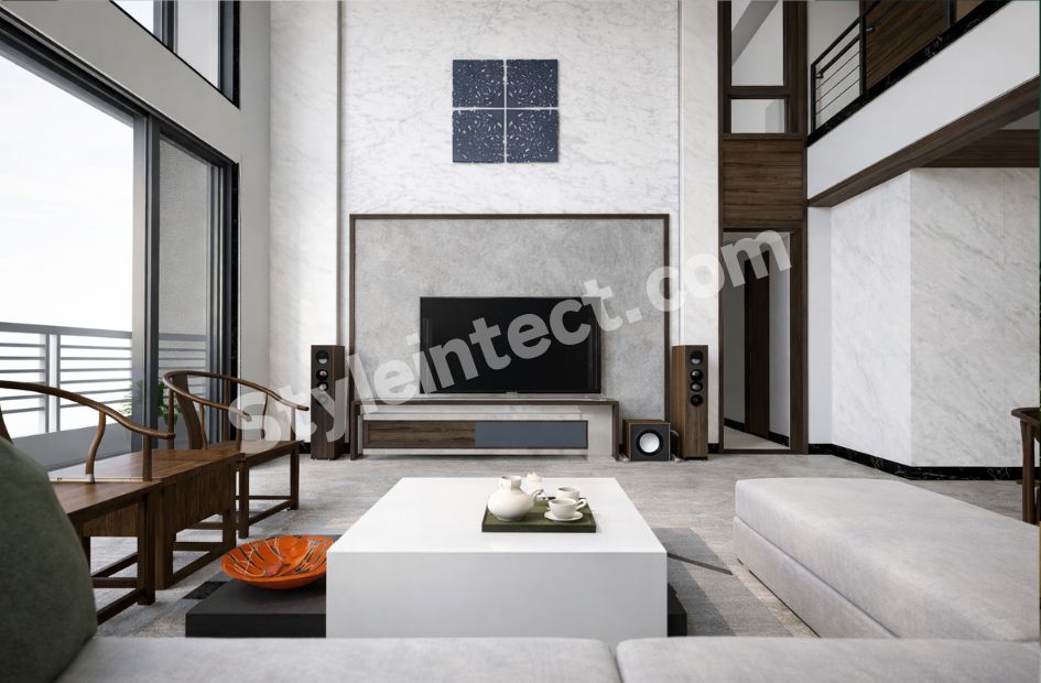 Modern Luxury Living Room Interior Design with Double-Height Space for Contemporary Homes