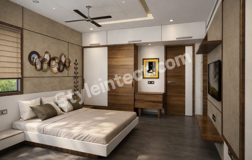 Modern Minimalist Bedroom Interior Design with Smart Storage and Elegant Wooden Finishes