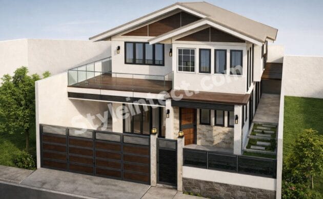 Affordable Architect Exterior Design for a Modern Tropical Villa with Large Terrace Balcony | Contemporary Two-Storey House Front Elevation