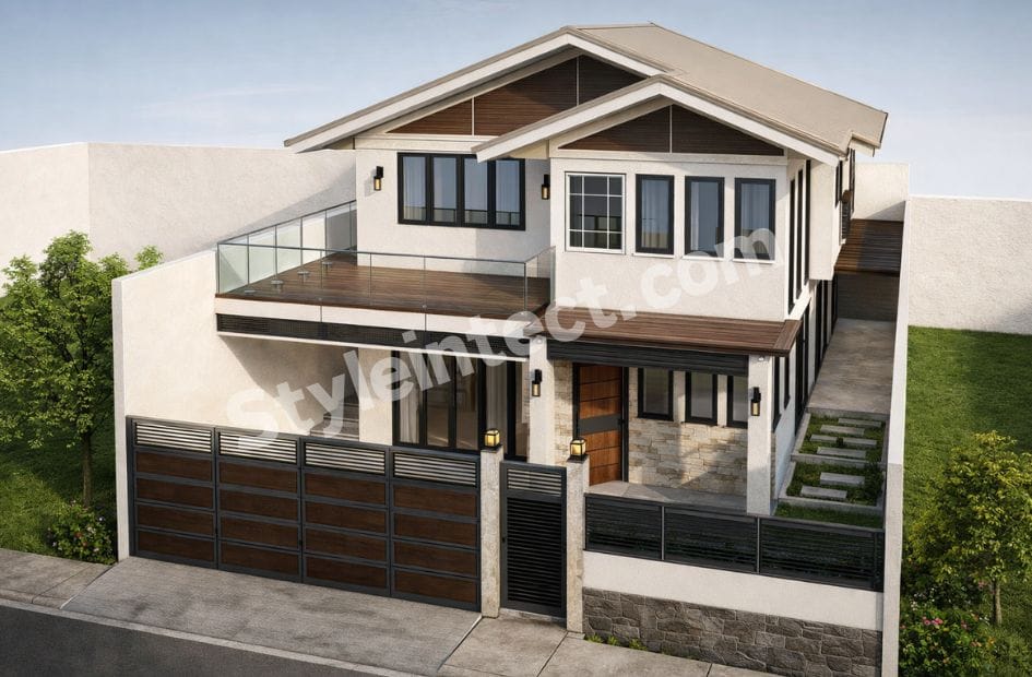 Affordable Architect Exterior Design for a Modern Tropical Villa with Large Terrace Balcony | Contemporary Two-Storey House Front Elevation