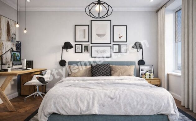 Modern Minimalist Bedroom Interior Design with a Functional Home Office Setup