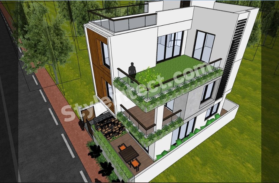 Modern House Exterior Design with Rooftop Terrace – Contemporary 3 Floor House Elevation for Urban Living