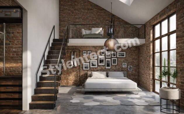 Modern Industrial Bedroom Interior Design with Luxury Loft Architecture and Smart Space Planning