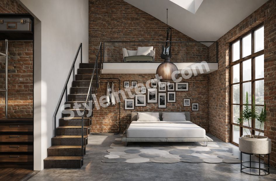 Modern Industrial Bedroom Interior Design with Luxury Loft Architecture and Smart Space Planning