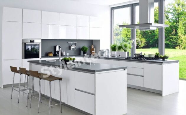 Modern White Modular Kitchen Design with Island for Contemporary Homes