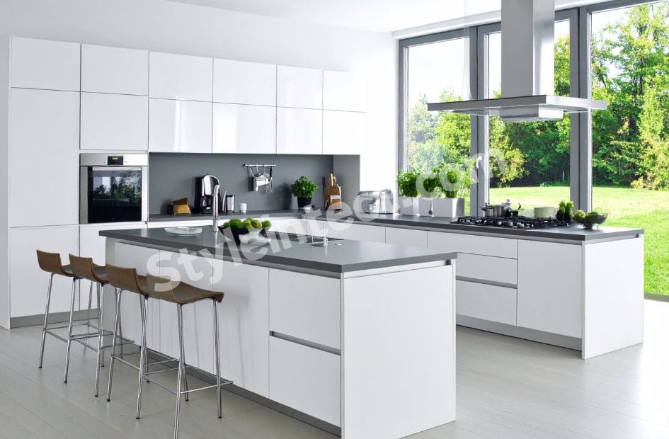 Modern White Modular Kitchen Design with Island for Contemporary Homes