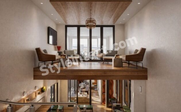 Modern Rustic Commercial Interior Design with Natural Wood, Luxury Finishes & Contemporary Space Planning
