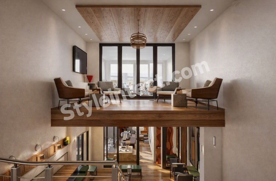 Modern Rustic Commercial Interior Design with Natural Wood, Luxury Finishes & Contemporary Space Planning