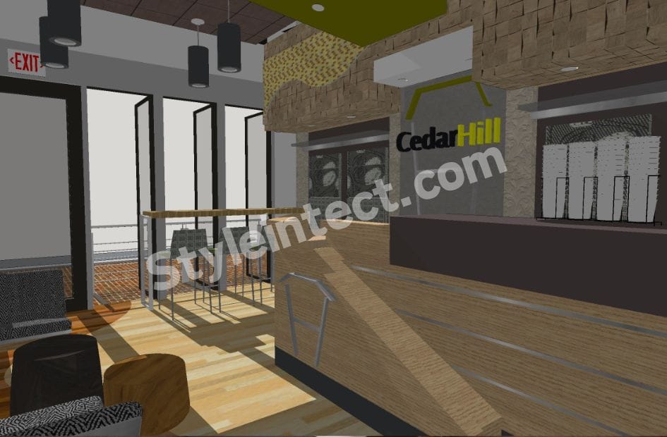 Modern Rustic Commercial Interior Design with Natural Wood, Luxury Finishes & Contemporary Space Planning