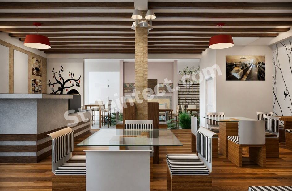 Modern Restaurant Interior Design with Warm Wood, Contemporary Furniture & Nature-Inspired Décor