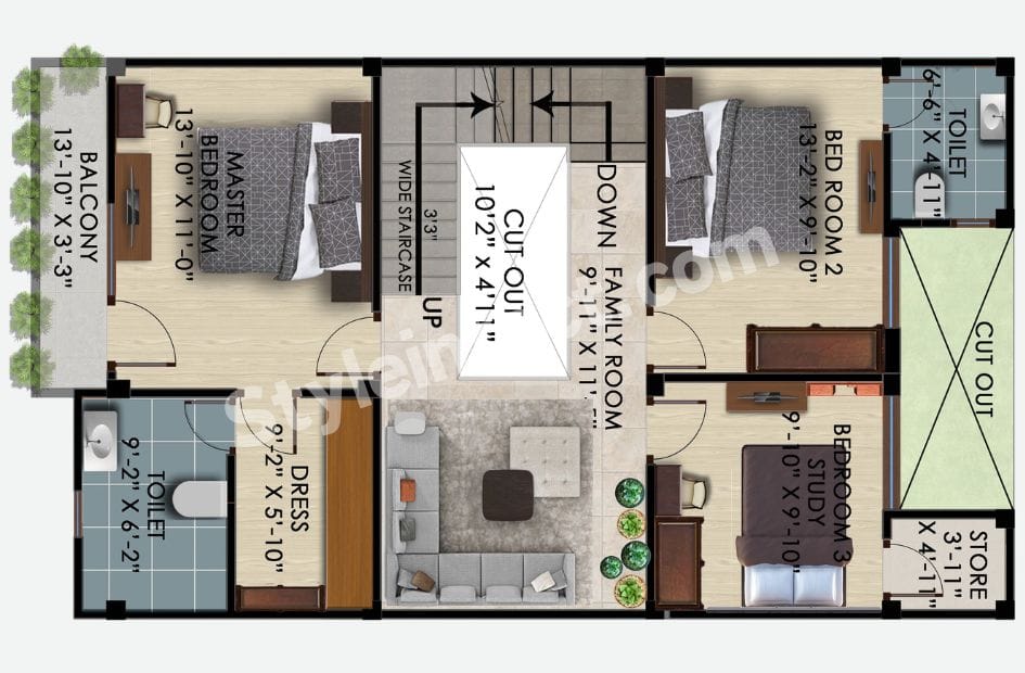 Modern 3 Bedroom House Plan: Stylish Two-Storey Home Design for Modern Families