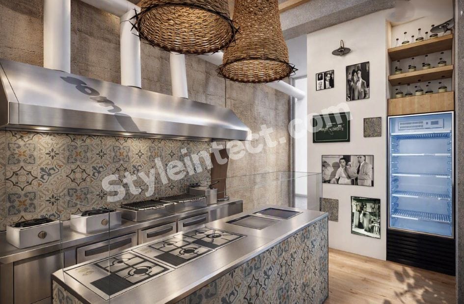Modern Industrial Restaurant Interior Design with Mediterranean Style and Smart Space Planning