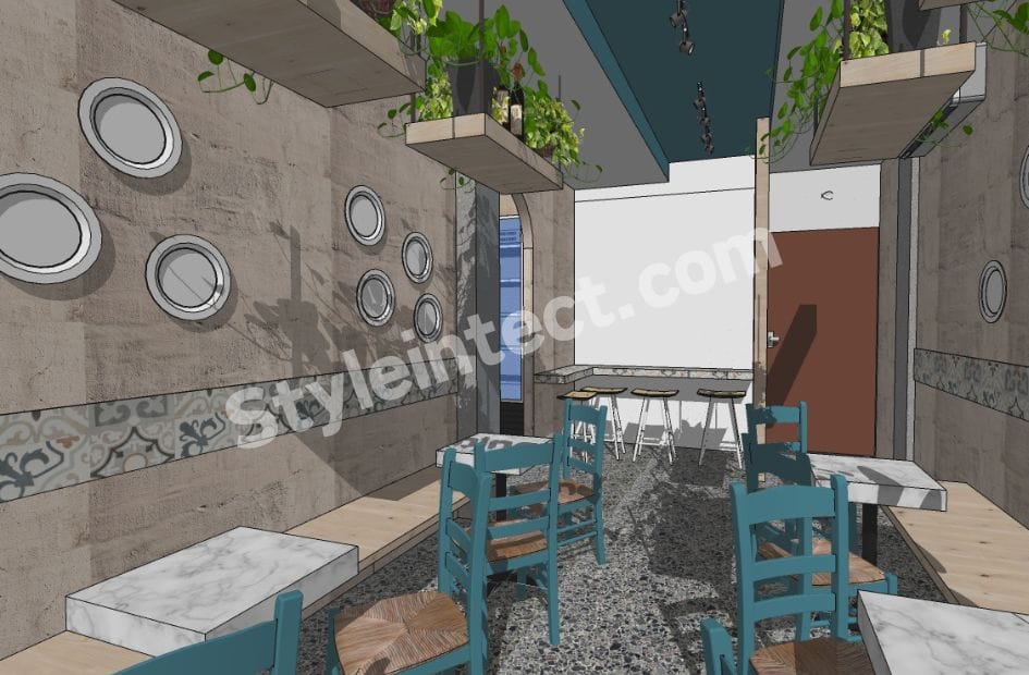 Modern Industrial Restaurant Interior Design with Mediterranean Style and Smart Space Planning