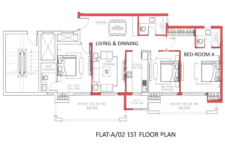 Modern Apartment Floor Plan with Smart Space Planning, Bedrooms, Kitchen and Balcony Design