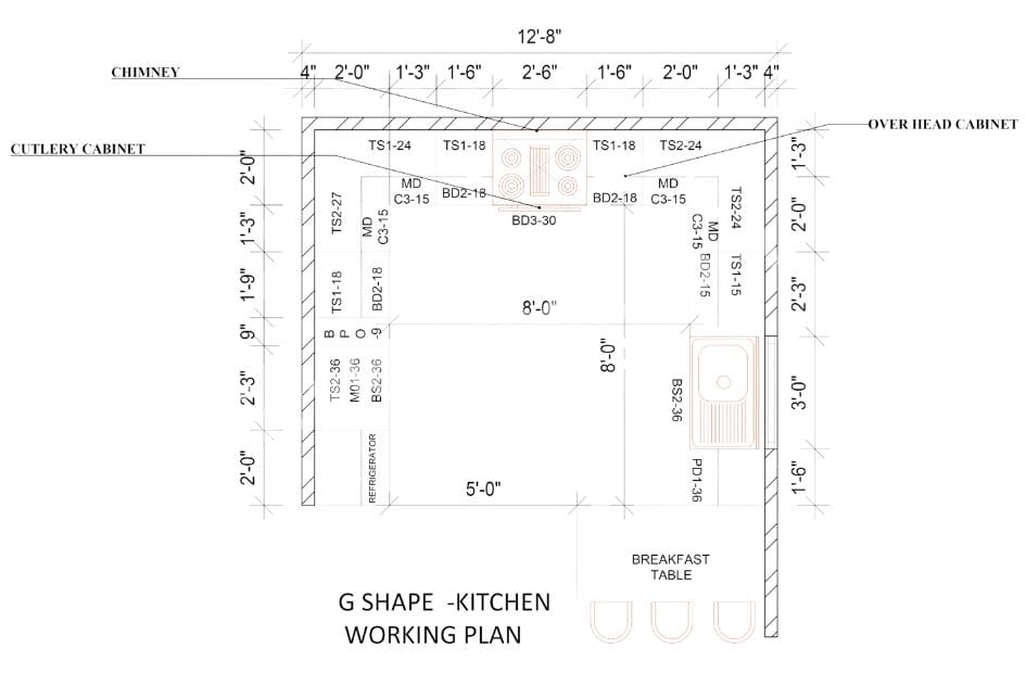 G-Shaped Kitchen Plan for a Modern and Functional Modular Kitchen