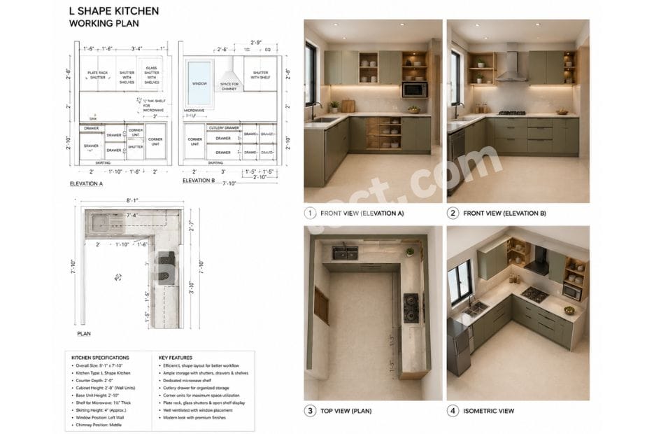 L-Shaped Kitchen Working Plan: Smart Modular Kitchen Design for Efficient Modern Homes