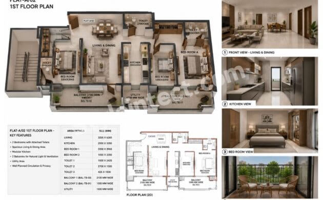 Modern Apartment Floor Plan with Smart Space Planning, Bedrooms, Kitchen and Balcony Design