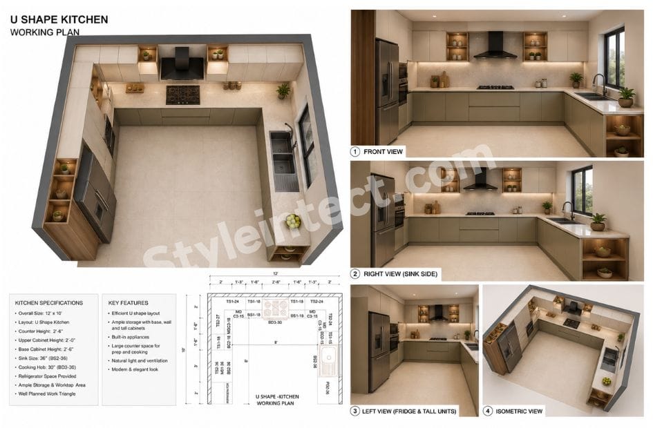 U-Shaped Kitchen Working Plan: Modern U-Shaped Kitchen Design for Smart and Efficient Homes