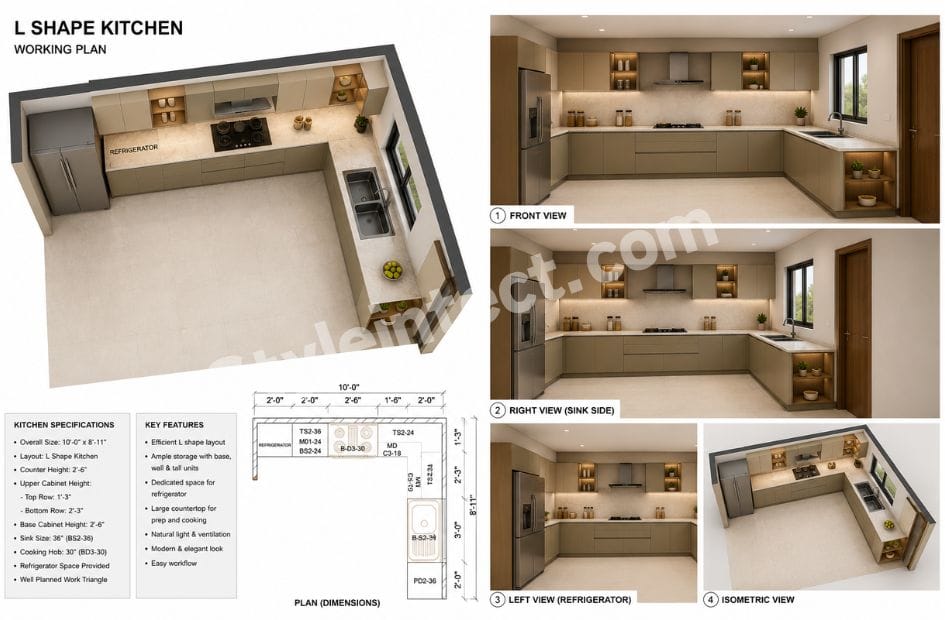 L-Shaped Kitchen Working Plan: A Smart Modular Kitchen Layout for Modern Homes