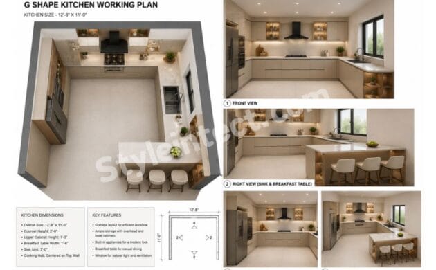 G-Shaped Kitchen Plan for a Modern and Functional Modular Kitchen