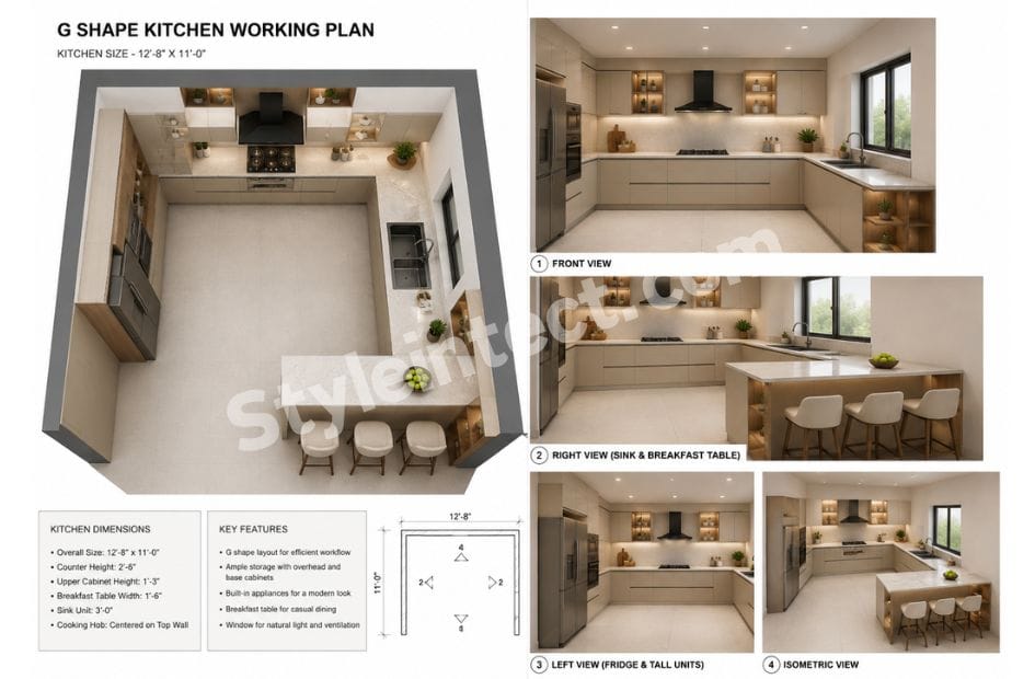 G-Shaped Kitchen Plan for a Modern and Functional Modular Kitchen
