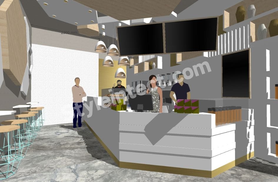 Modern Coffee Shop Interior Design with Premium Café Counter, Contemporary Commercial Interior Design & Smart Space Planning