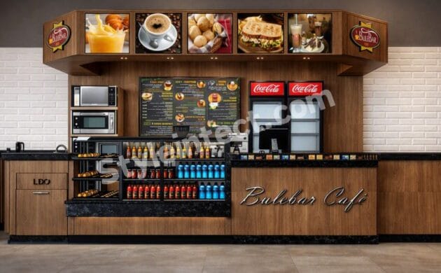 Modern Café Interior Design with Functional Coffee Shop Counter and Commercial Space Planning