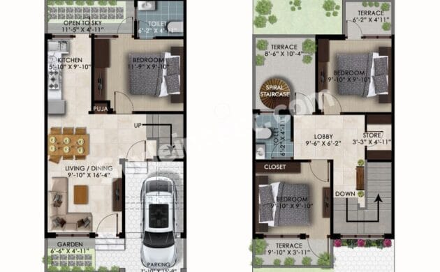 Modern House Floor Plan with 3 BHK Layout, Terrace, Garden and Smart Space Planning