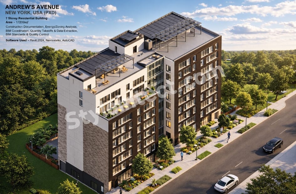 Revit BIM Modeling Services for a Detailed 7-Storey Residential Building Project
