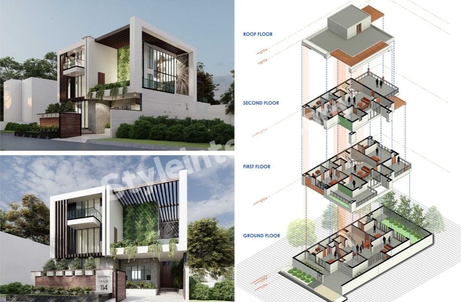 2D & 3D Architectural Design Services for a Modern Multi-Floor Residence
